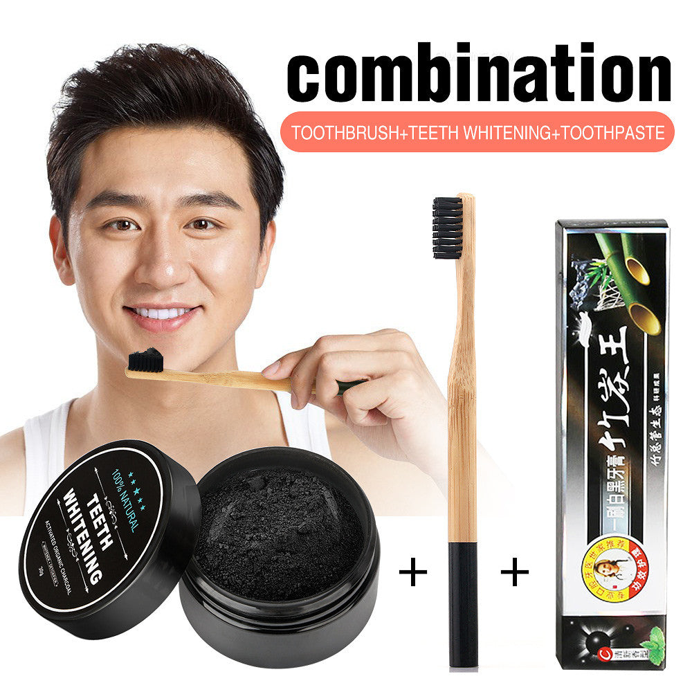 3 pcs Teeth Whitening Set Bamboo Charcoal Toothpaste Strong Formula Whitening Tooth Powder Toothbrush Oral Hygiene Cleaning