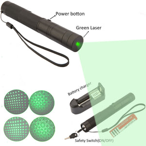 Top Laser 303 10000mw Green Laser Pointer Adjustable Focal Length With Star Pattern Filter With 5000MAH 18650 Battery + Charger