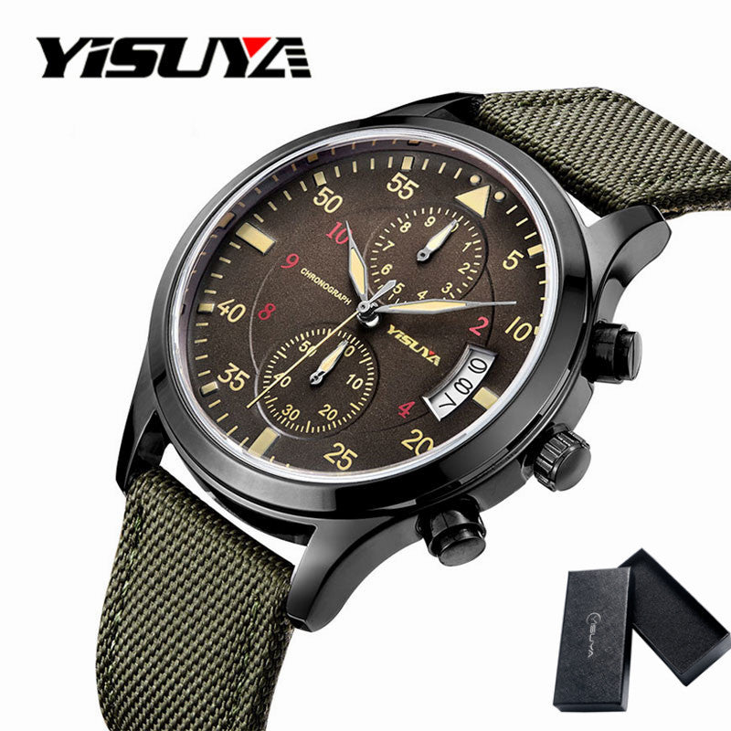 YISUYA MEN Army Watch Chronograph Day-Date Display Luxury Brand Wristwatches 30M Waterproof Quartz relogio masculino (+BOX)