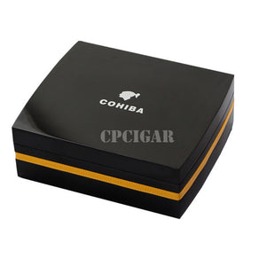 COHIBA Luxury Black High Gloss Cedar Wood Cigar Humidor Case Six-piec set with Gift Box