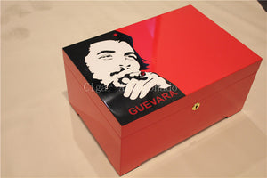 Che Guevara High Glossy Red Piano Finish Cedar Wood Cigar Humidor Cabinet Storage Box with a Tray Hygrometer Humidifier