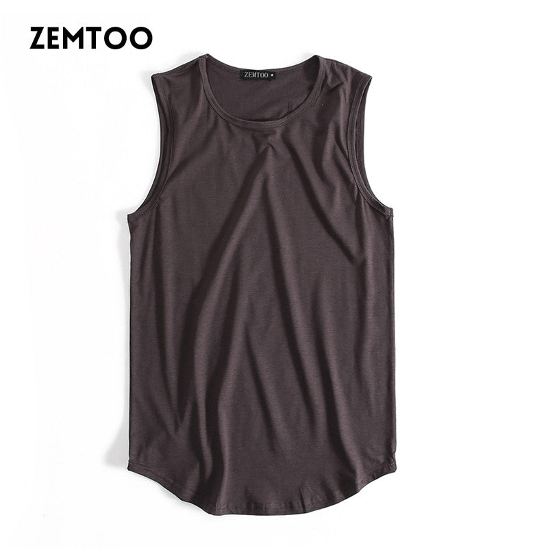 Brand Men Summer Hip Hop Long Tank Tops Men's White Black Tee Tops Vest Fashion Sleeveless Cotton Solid Undershirts Male Tanks