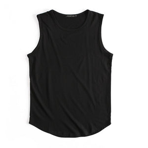 Brand Men Summer Hip Hop Long Tank Tops Men's White Black Tee Tops Vest Fashion Sleeveless Cotton Solid Undershirts Male Tanks